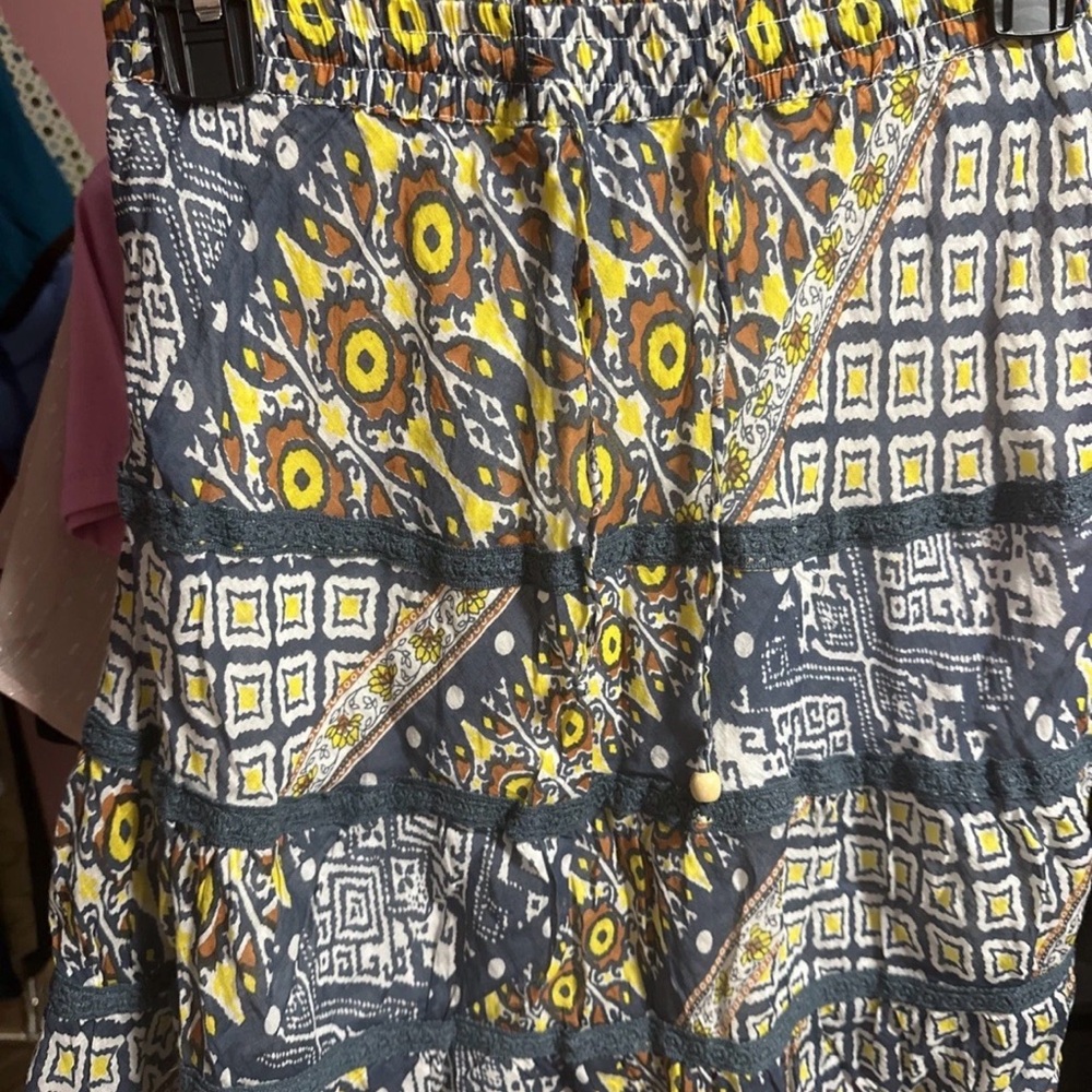 Patterned A-Line Skirt in Yellow and Blue